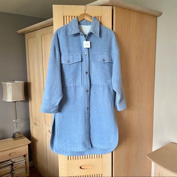 Zara Light Blue Pea Coat NWOT - Picture 4 of 11